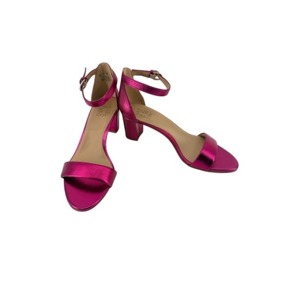 Naturalizer Vera Pink Metallic Block Heel Sandals Womens 7.5M Dress Shoes